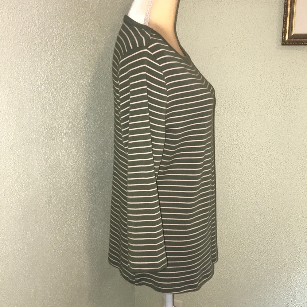 Time and Tru Sage Green Striped Long Sleeve Tee Lg - Picture 3 of 7